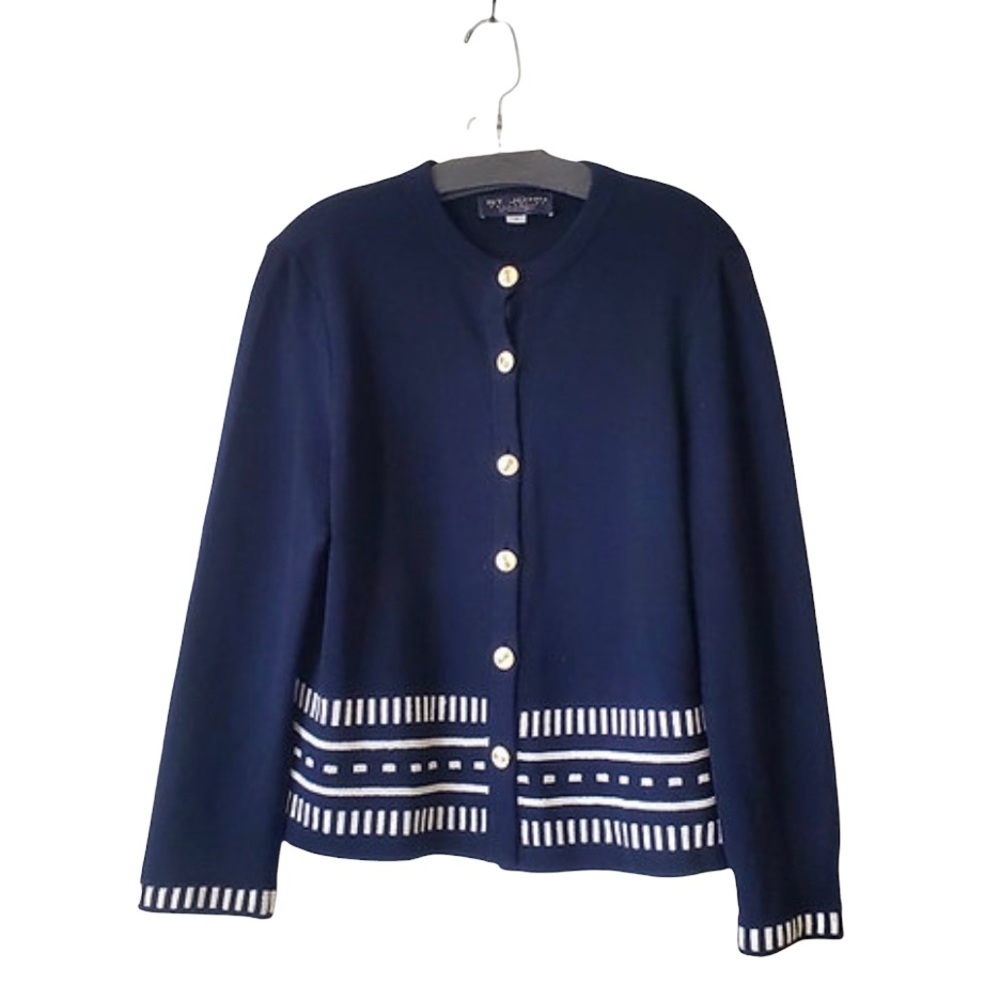 St. John Collection Navy Blue and White Cardigan Size 10